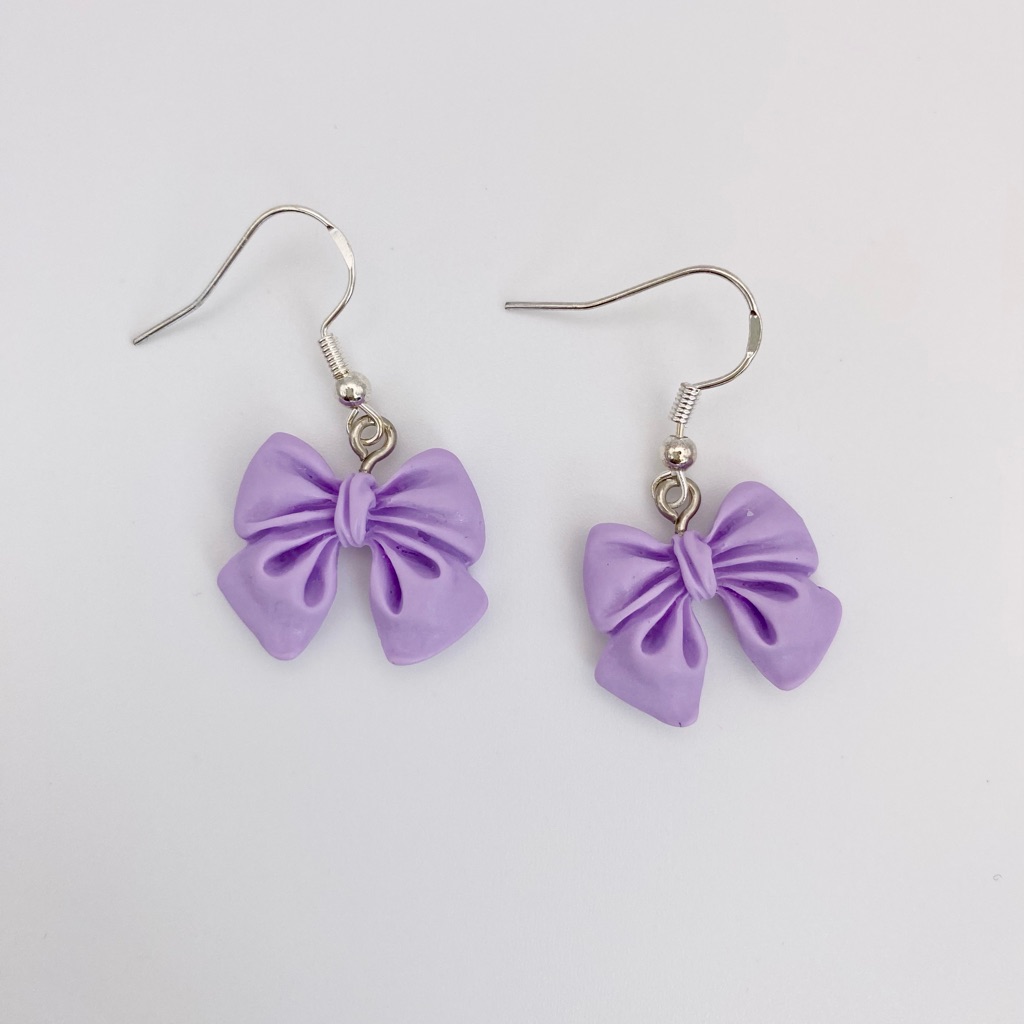 Purple Bow Earrings Silver Bow Earrings Coquette Bow Earrings Handmade